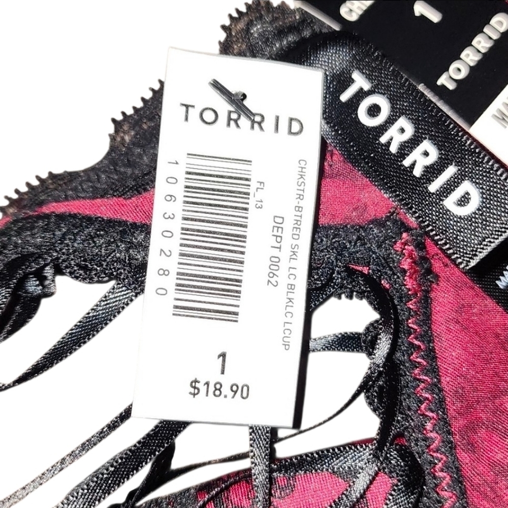 Torrid Satin Cheekster Burgendy & Black Skull Lace Trim Panties New with Tags - Picture 10 of 11